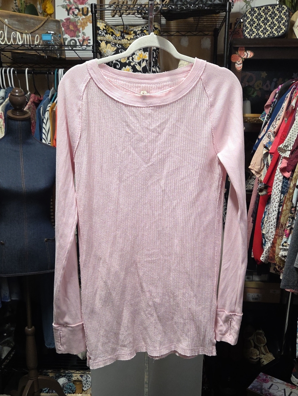 We The Free Long-Sleeve Waffle Knit Top in Light Pink